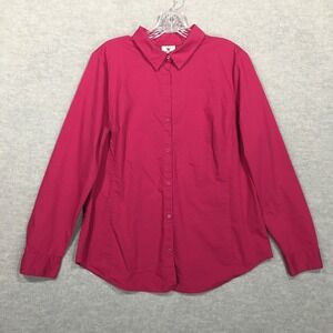 Worthington Stretch 14 Magenta Button-Up Shirt Long Sleeve Solid Collared Large‎